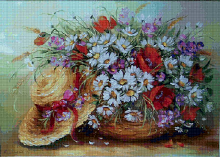 №151066 - букет, шляпа, ваза, цветы - предпросмотр