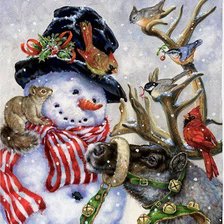 Схема вышивки «снеговик и звери»