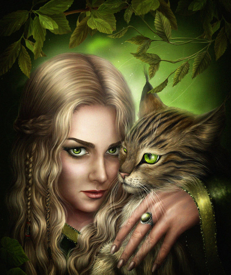 зеленоглазые - кошка, девушка - оригинал