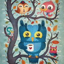 Схема вышивки «совы и кофе»