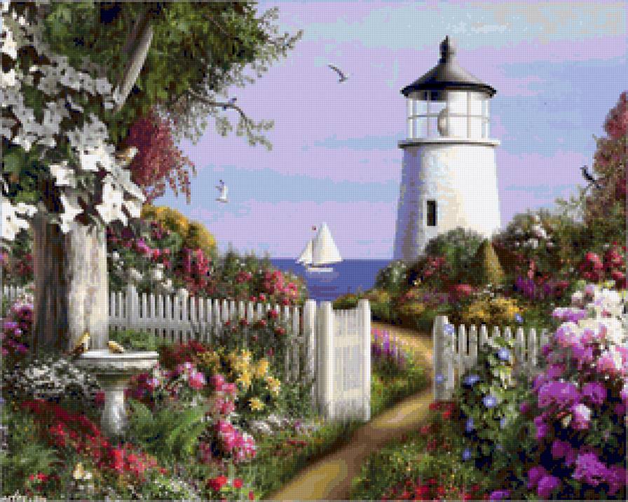 Маяк - море, парусник, природа, маяк - предпросмотр