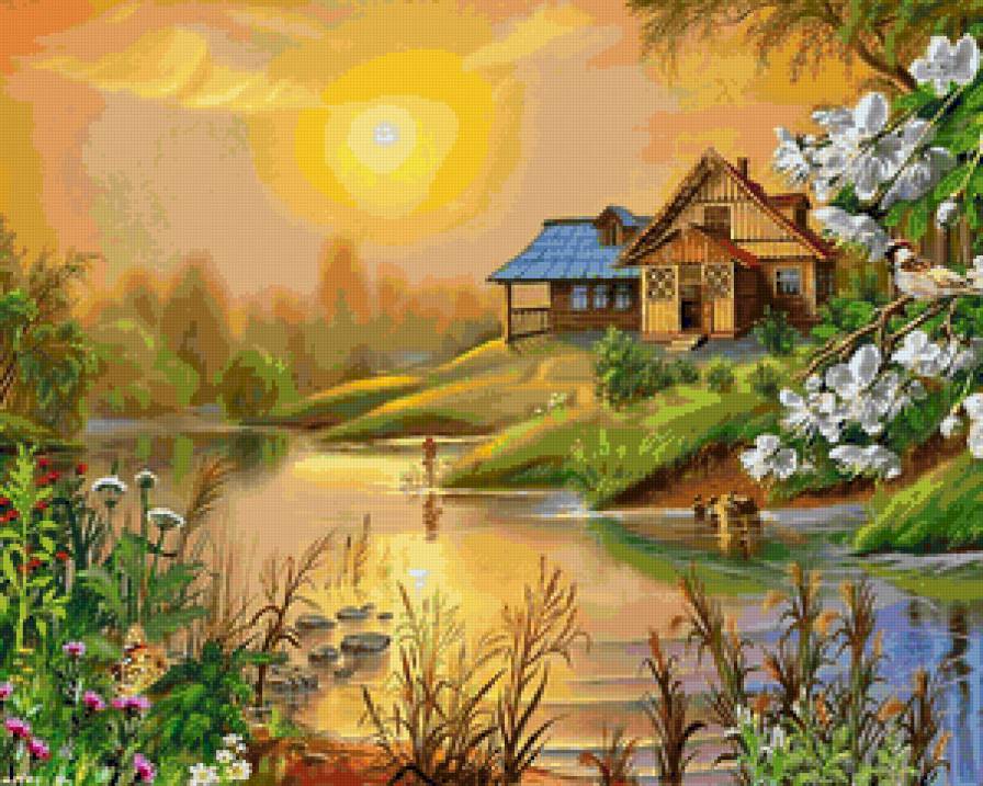 домик у озера - природа, дом, озеро - предпросмотр