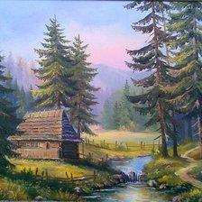 Схема вышивки «Домик в лесу»