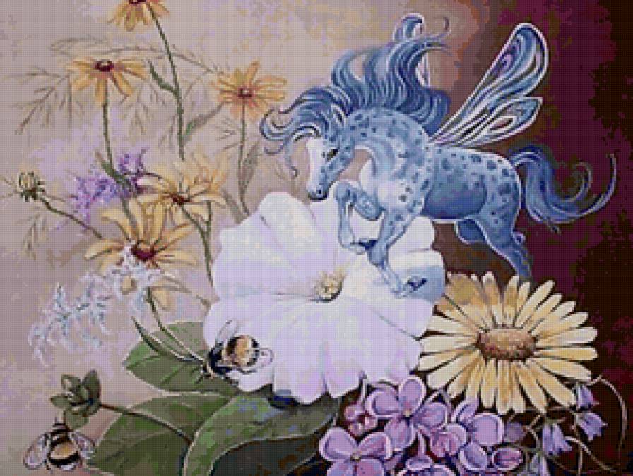 Маленький Пегас - легенды, цветы, природа, пегас, фэнтези, миф, лошади, магия - предпросмотр