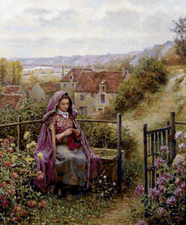 Англичанка - весна, пейзаж, девушка, домик, цветы - предпросмотр