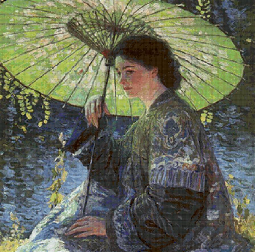 Под зонтом - река, девушка, зонт - предпросмотр