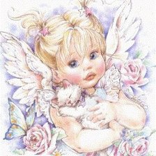 Схема вышивки «Ангелочек с котенком»