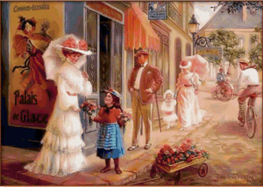 Цветочница - живопись, цветы, люди, пейзаж, девочка - предпросмотр