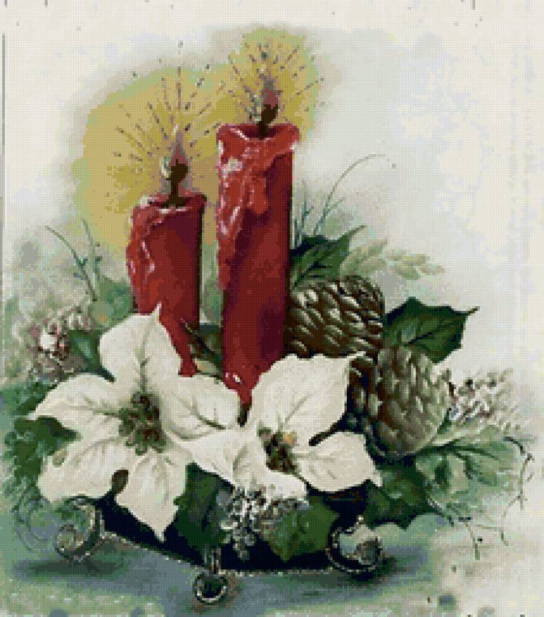 рождественская свеча - свеча, цветы - предпросмотр