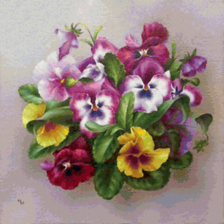 Серия "Букет" - цветы, фиалки, виола, анютины глазки, букет - предпросмотр