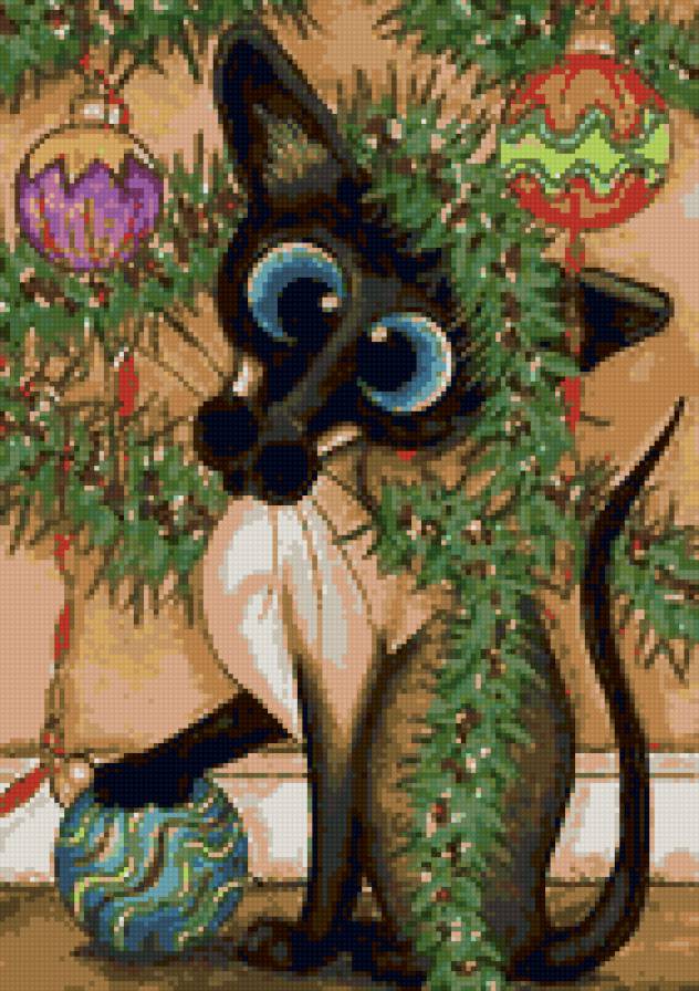 Кот и новый год - сиамский, кот - предпросмотр