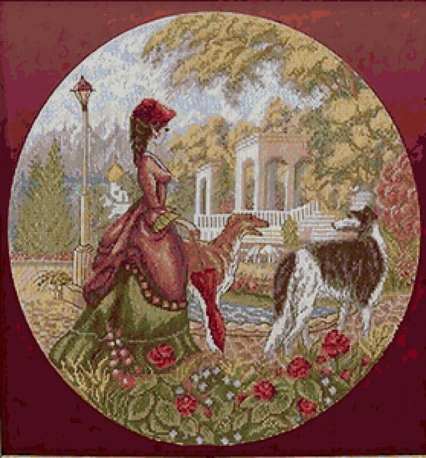 Дама с борзыми - собака, дама, пейзаж - предпросмотр