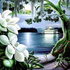 Схема вышивки «теплоход в ночи»