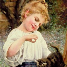 Схема вышивки «Девочка и котенок»