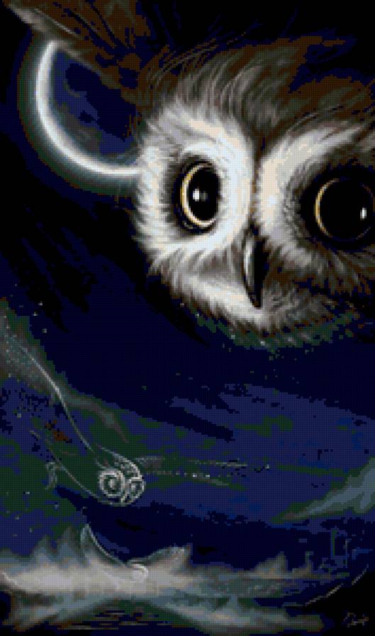 Ночные стражи - луна, птица, сова, совы, , ночь, на черной канве, птицы - предпросмотр