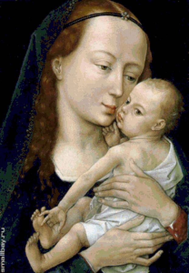 Вейден Рогир ван де.Дева Мария с младенцем. - святые, девушка, мадонна, женщина, люди, портрет, икона. - предпросмотр