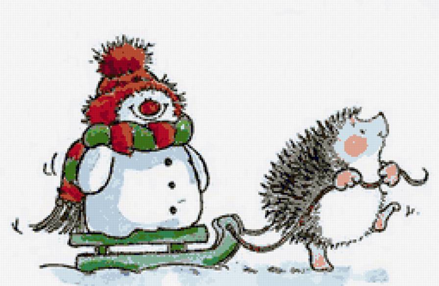 Ёжик и снеговик - для детей, ежики, зверушки, снеговик, новый год, ежи, ежик, зима - предпросмотр