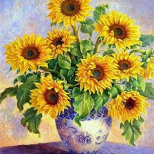 Схема вышивки «подсолнухи в вазе»