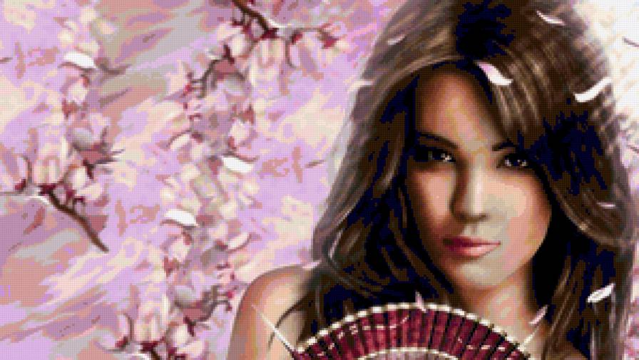 Розовый снег - девушка, восток, цветение сакуры - предпросмотр