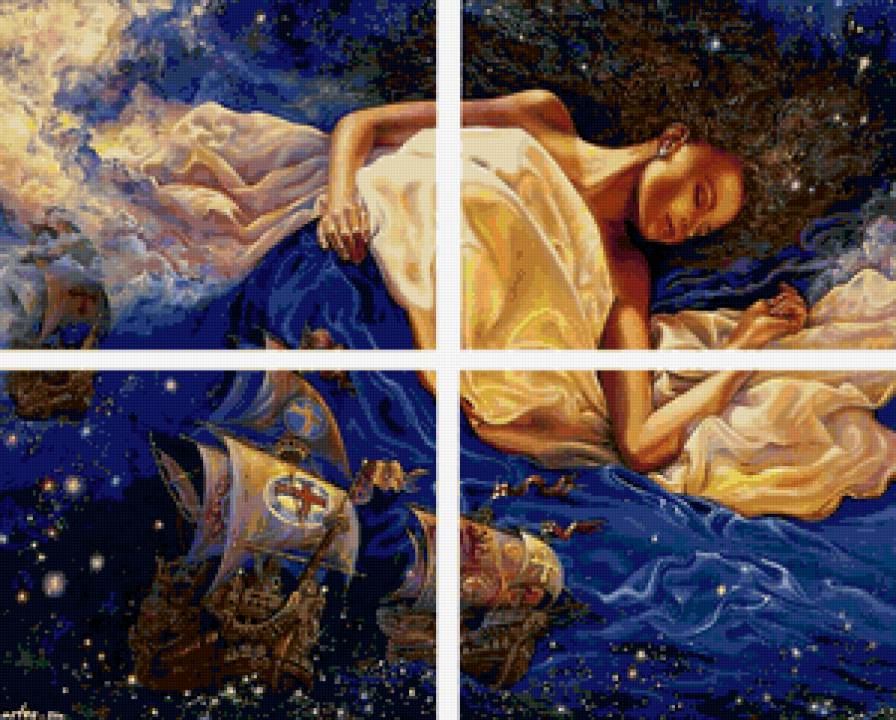 морские сны фентази (триптих) - фея, девушка, картина, портрет, фентази, красота - предпросмотр