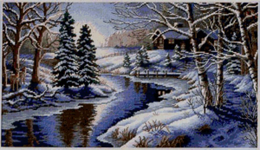 №160057 - дом, лес, снег, зима, река - предпросмотр