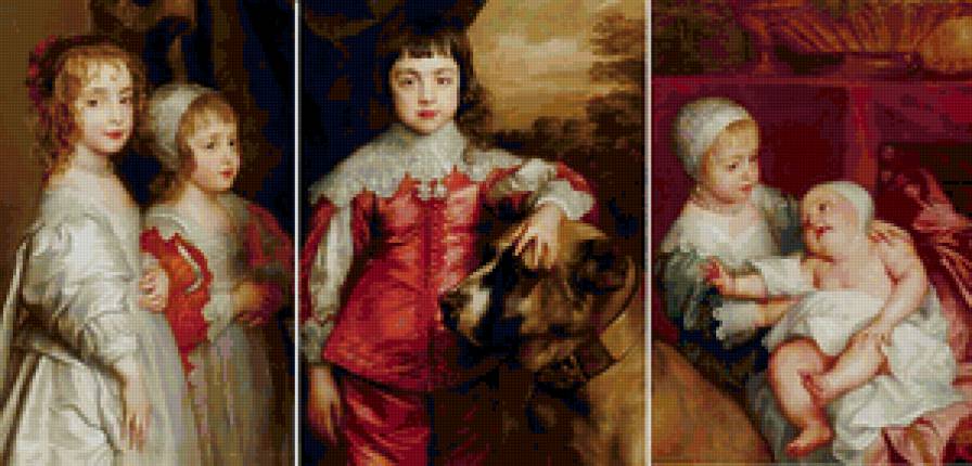 дети и мастиф (триптих) общий вид - живопись, портрет, дети, картина, красота, открытка - предпросмотр