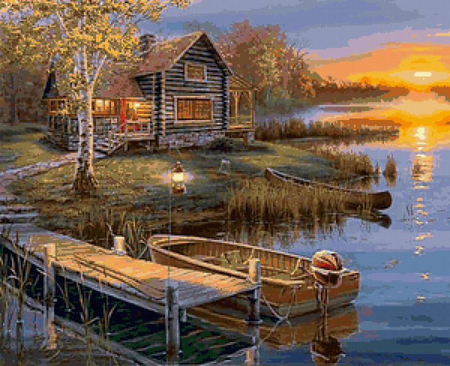 Рассвет на озере - предпросмотр