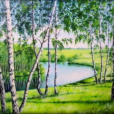 Схема вышивки «Пейзаж, березы, река»