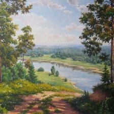 Схема вышивки «Пейзаж, лес, река»