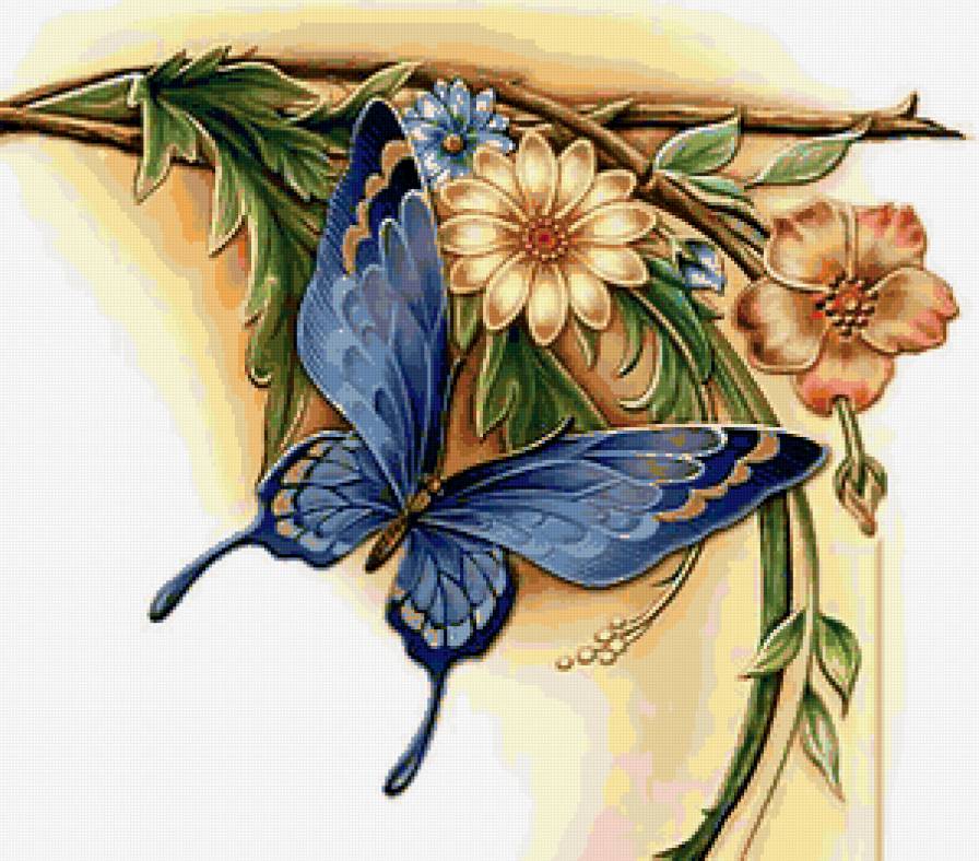 Бабочка на цветах - цветы, бабочка - предпросмотр