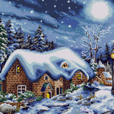 Схема вышивки «Домик в зимнем лесу»