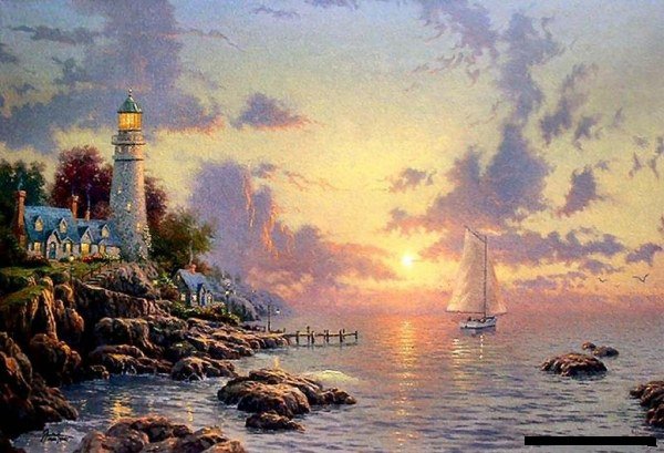 Серия "Пейзажи" - море, маяк, пейзаж, корабль, горы - оригинал