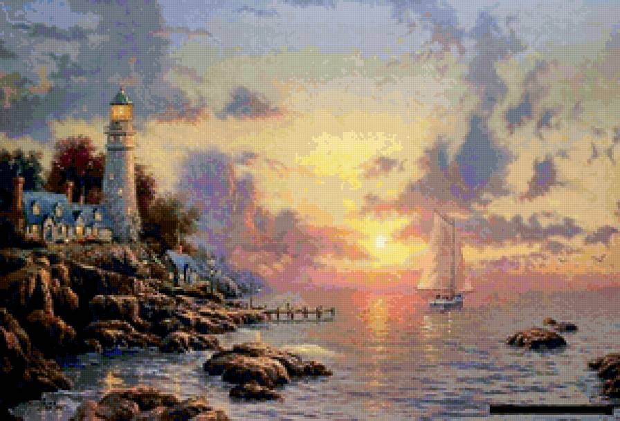 Серия "Пейзажи" - горы, море, пейзаж, маяк, корабль - предпросмотр