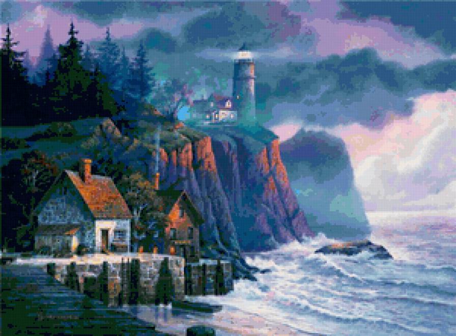 Серия "Пейзажи" - лето, маяк, море, домик, пейзаж - предпросмотр