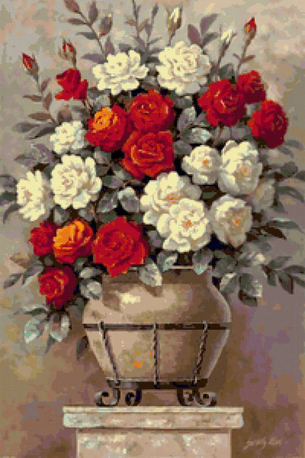 №163251 - цветы, букет, розы, картина - предпросмотр