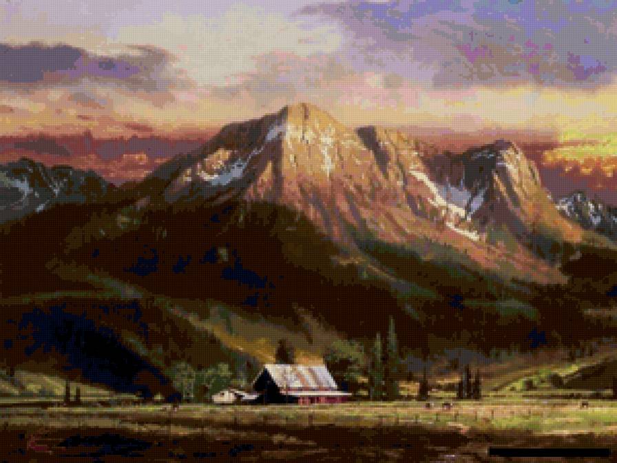 Серия "Пейзажи" - пейзаж, горы, домик - предпросмотр