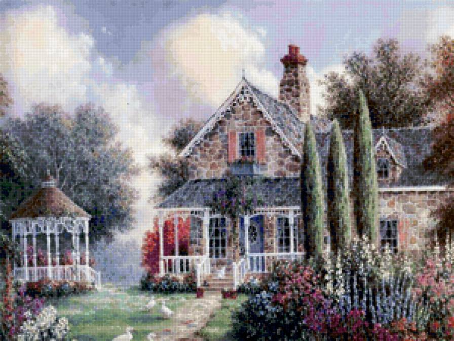 Серия "Пейзажи" - пейзаж, цветы, домик - предпросмотр