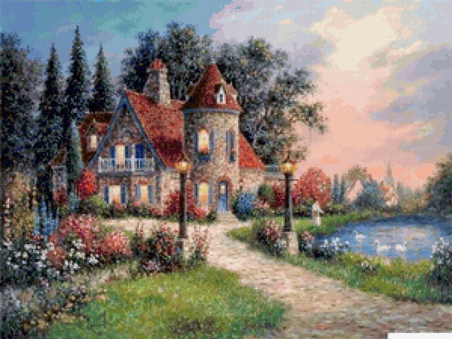 Серия "Пейзажи" - дорога, пейзаж, озеро, домик, лето - предпросмотр