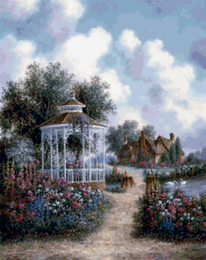 Серия "Пейзажи" - пейзаж, беседка, домик - предпросмотр