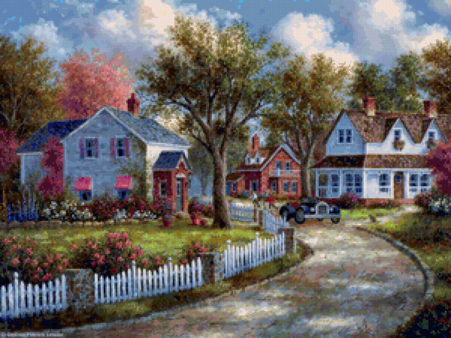 Серия "Пейзажи" - лето, домик, машина, дорога, пейзаж - предпросмотр