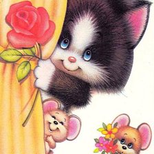 Схема вышивки «Котенок и мышки»