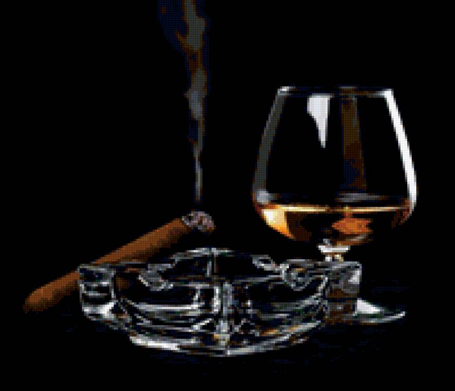 бокал с коньяком - пепельница, сигара, бокал - предпросмотр