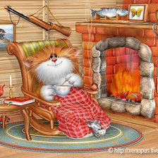 Схема вышивки «Котик у камина...»