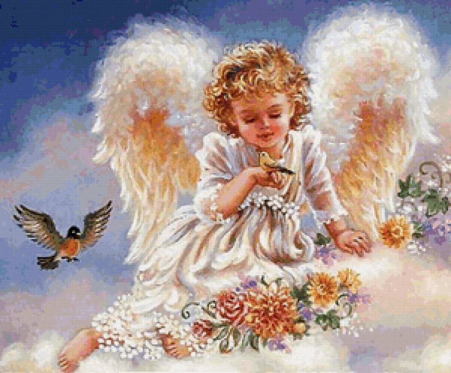 №163738 - ребенок, ангел, птицы - предпросмотр