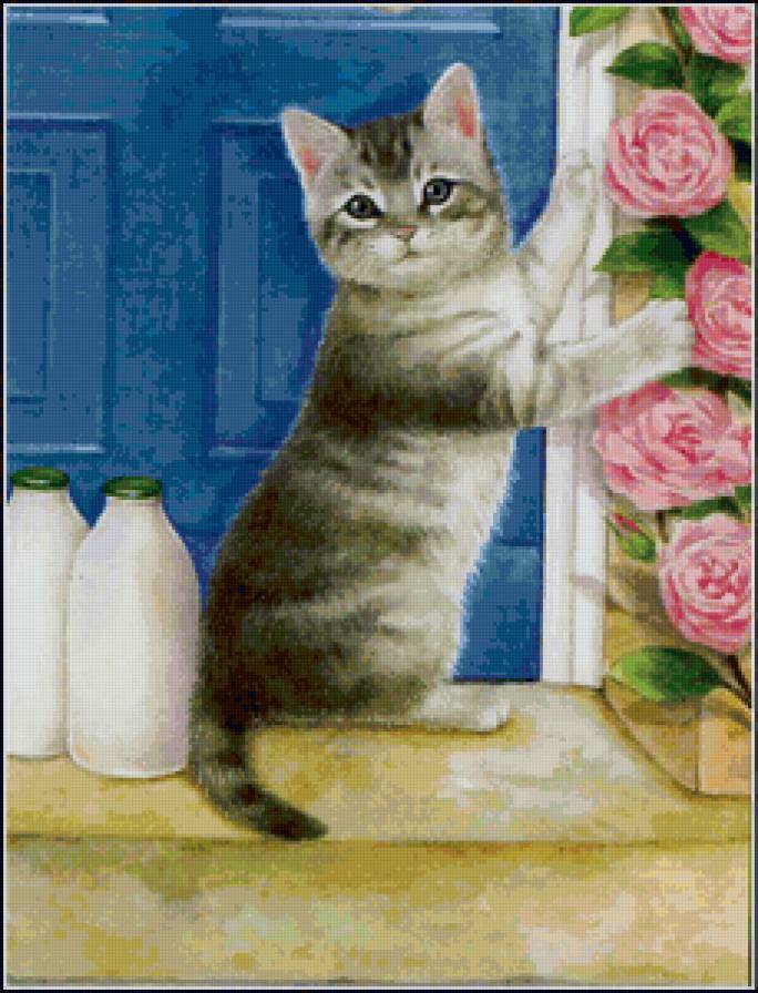 Забавный котенок - животные, живопись, кошки - предпросмотр