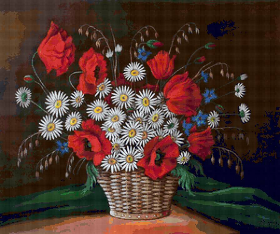 Маки, ромашки, колокольчики - ромашка, мак, ромашки, яркие букеты, колокольчики, маки, букет - предпросмотр