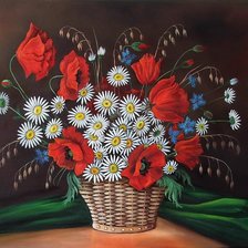 Схема вышивки «Маки, ромашки, колокольчики»