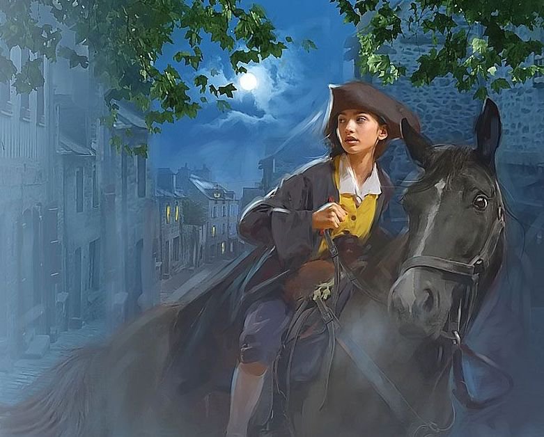 По улицам спящего города - луна, ночь, город, лошади, девушка, картина, красота женщины - оригинал