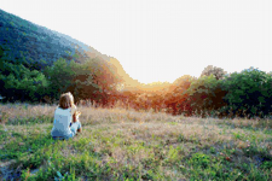 Вечернее солнце - пейзаж, закат, девушка - предпросмотр