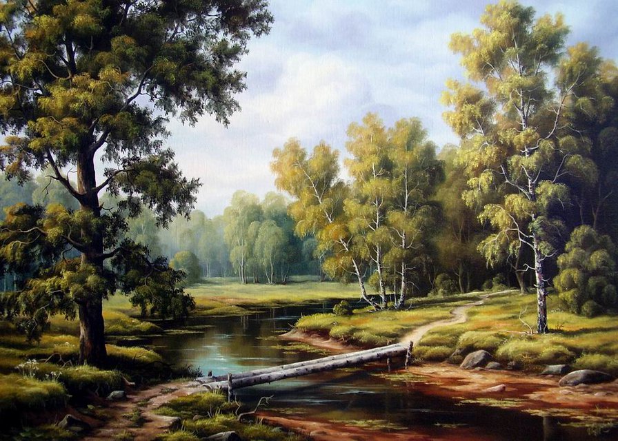 Пейзаж, березы, река - пейзаж, березы, река - оригинал